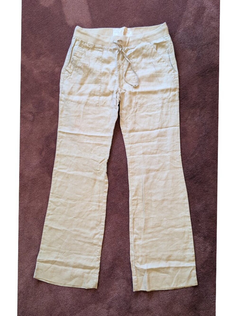 Bella Dahl Relaxed Beige Wide-leg Linen Pants Size M Comfortable Front Pockets